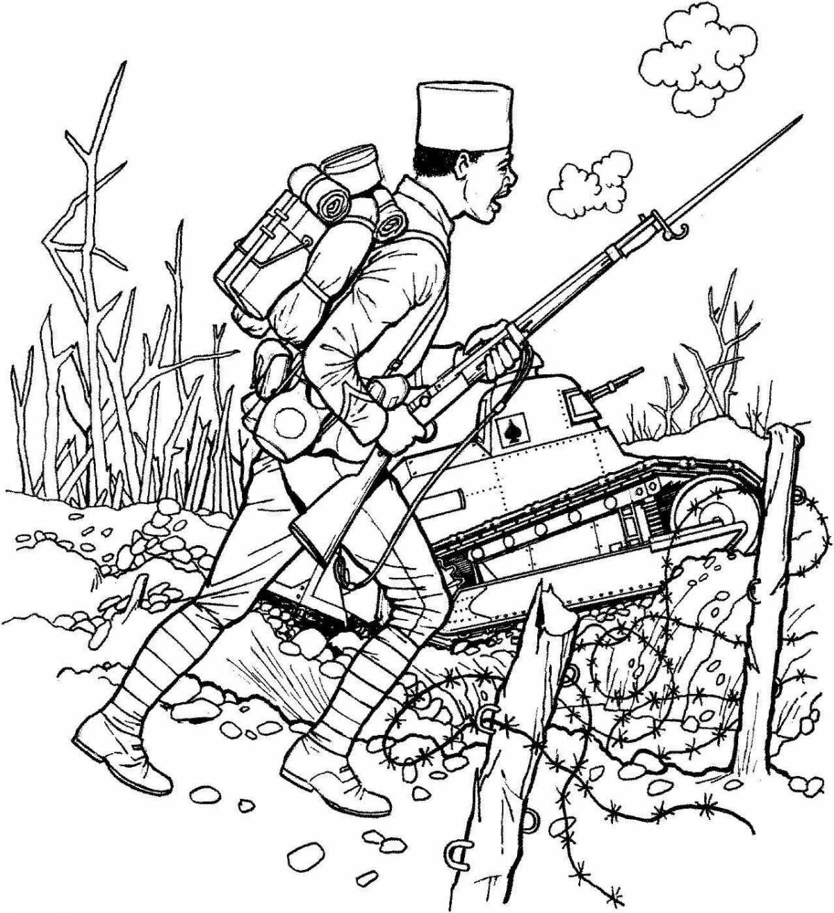 Анимированная страница раскраски солдата