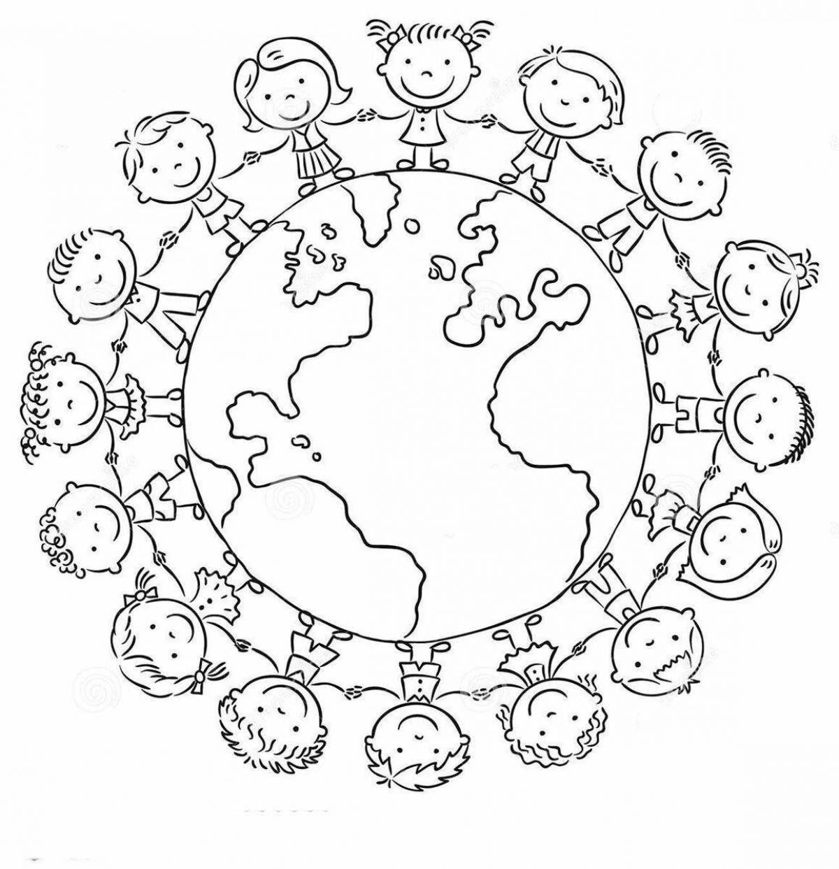 Glowing world on earth coloring page