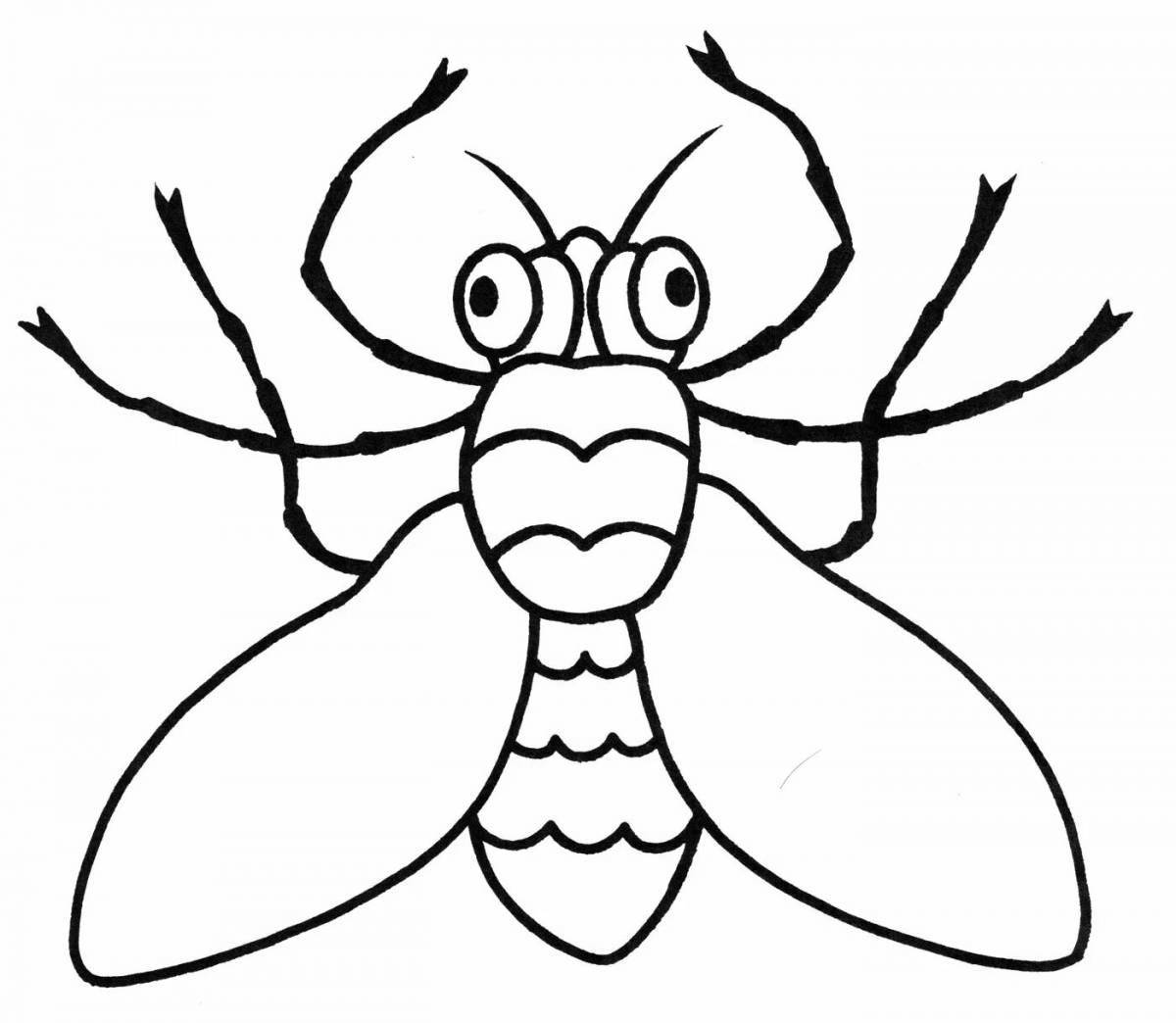 A striking fly coloring page for 3-4 year olds