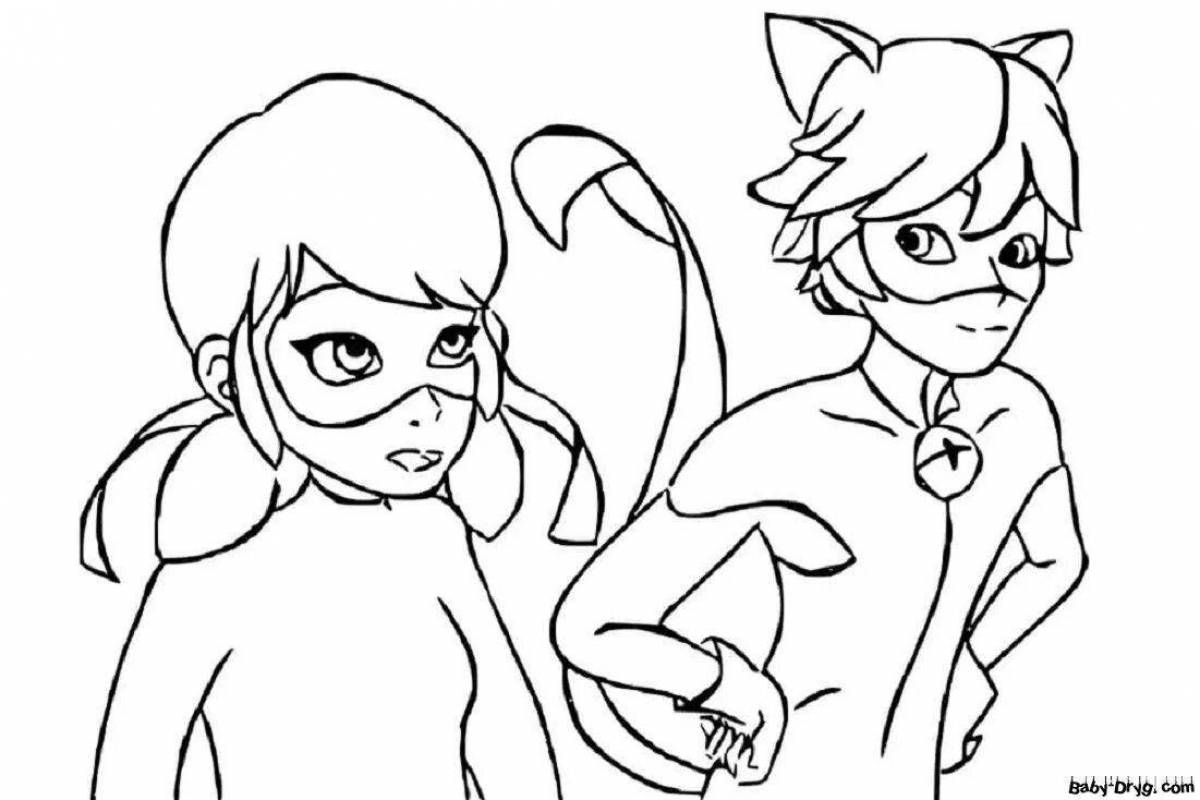 Coloring page magical ladybug and super cat