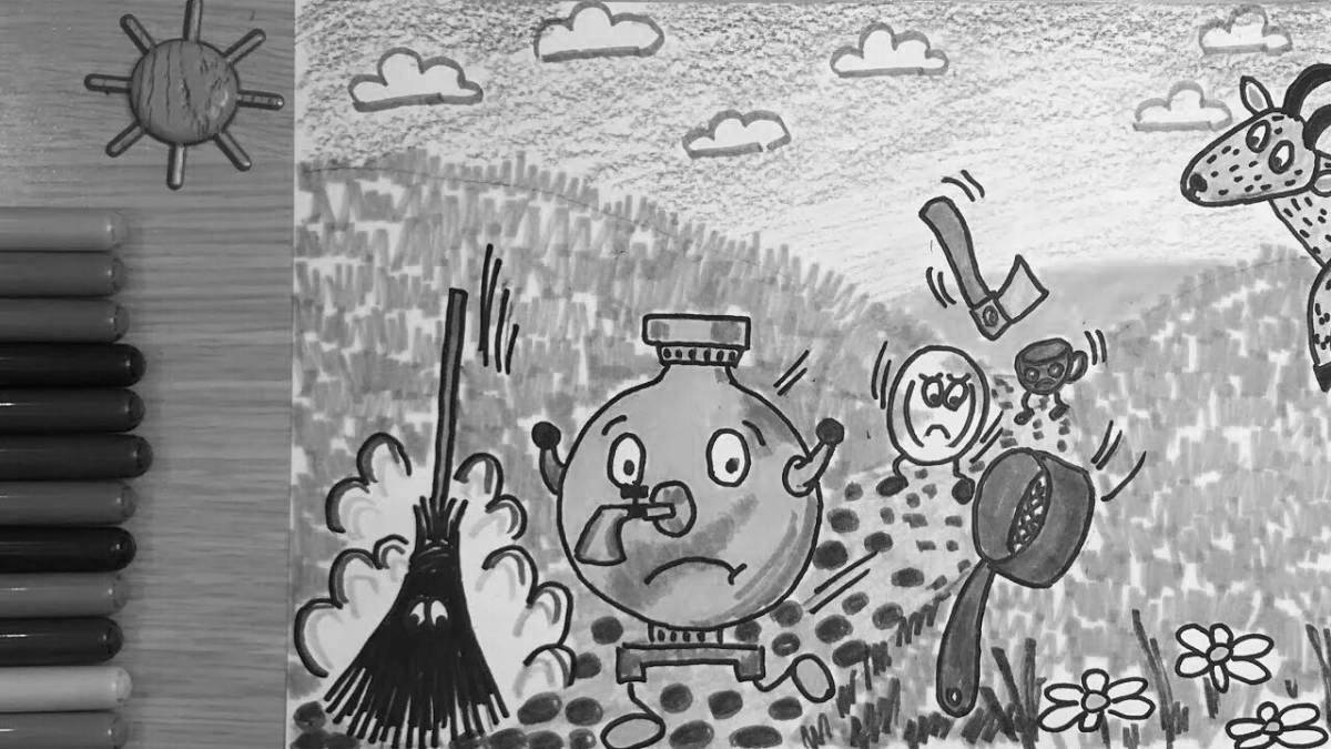 Mystical coloring Fedorino's grief Grade 2 to a fairy tale