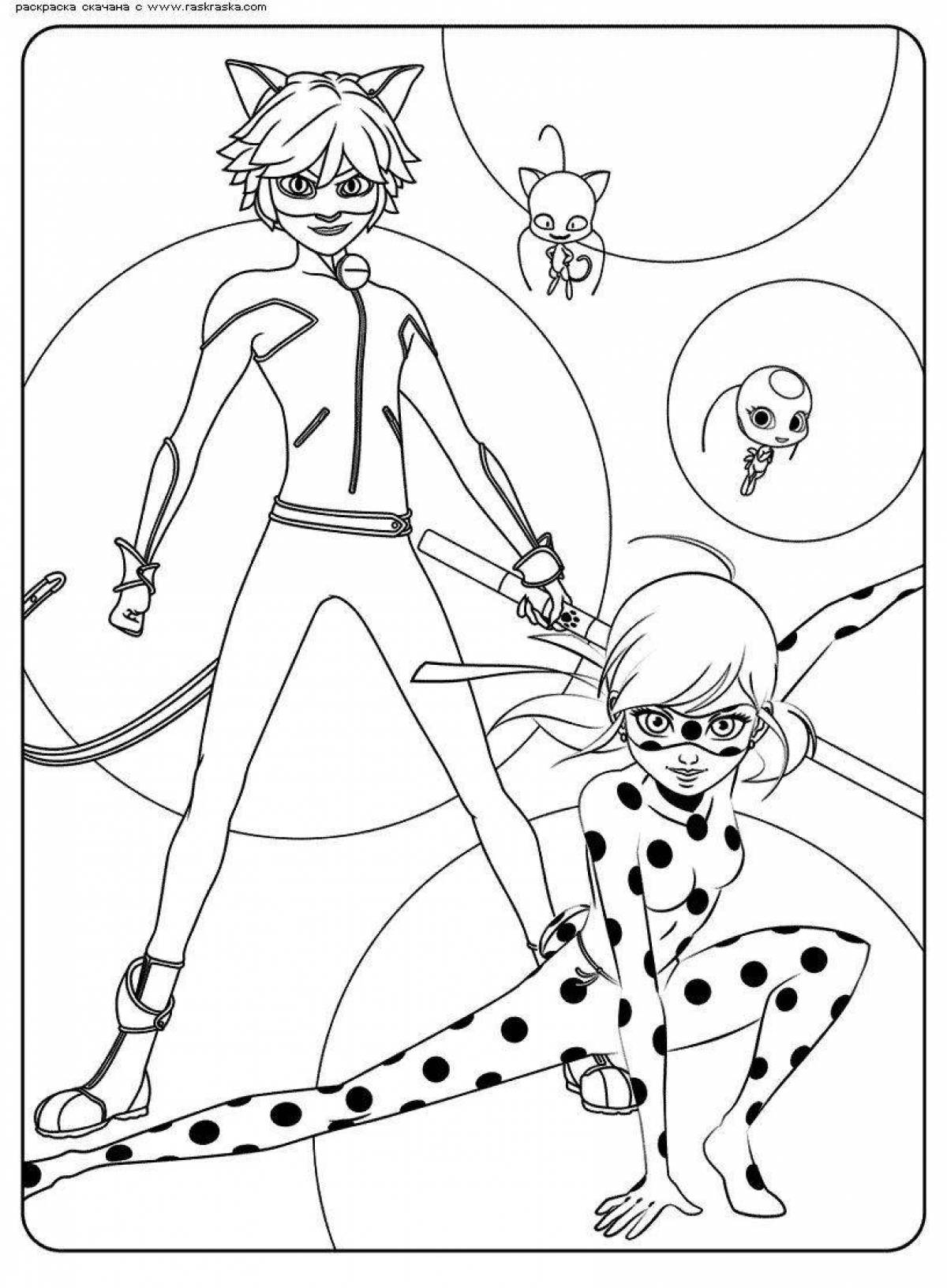 Drawing of funny lady bug and super cat