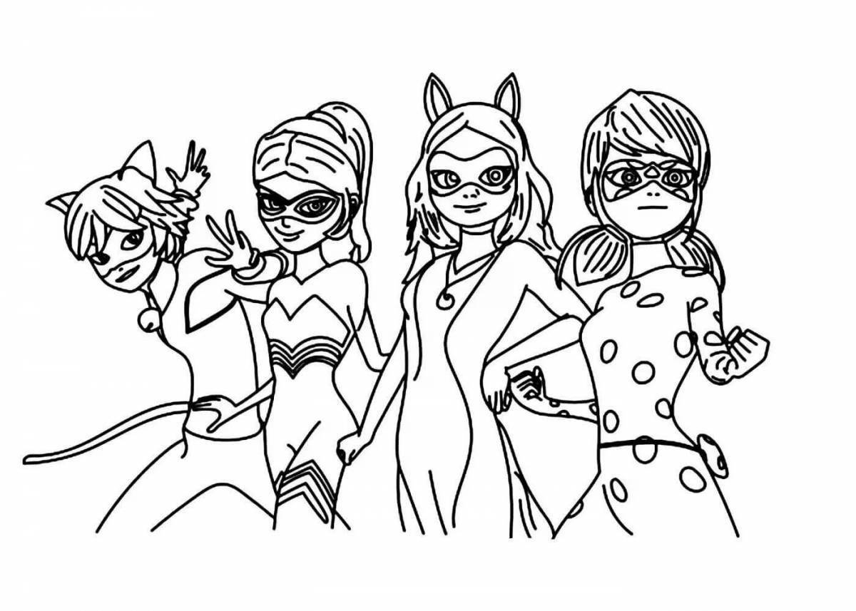 Раскраска Жизнерадостная божья коровка и рисунок супер-кота