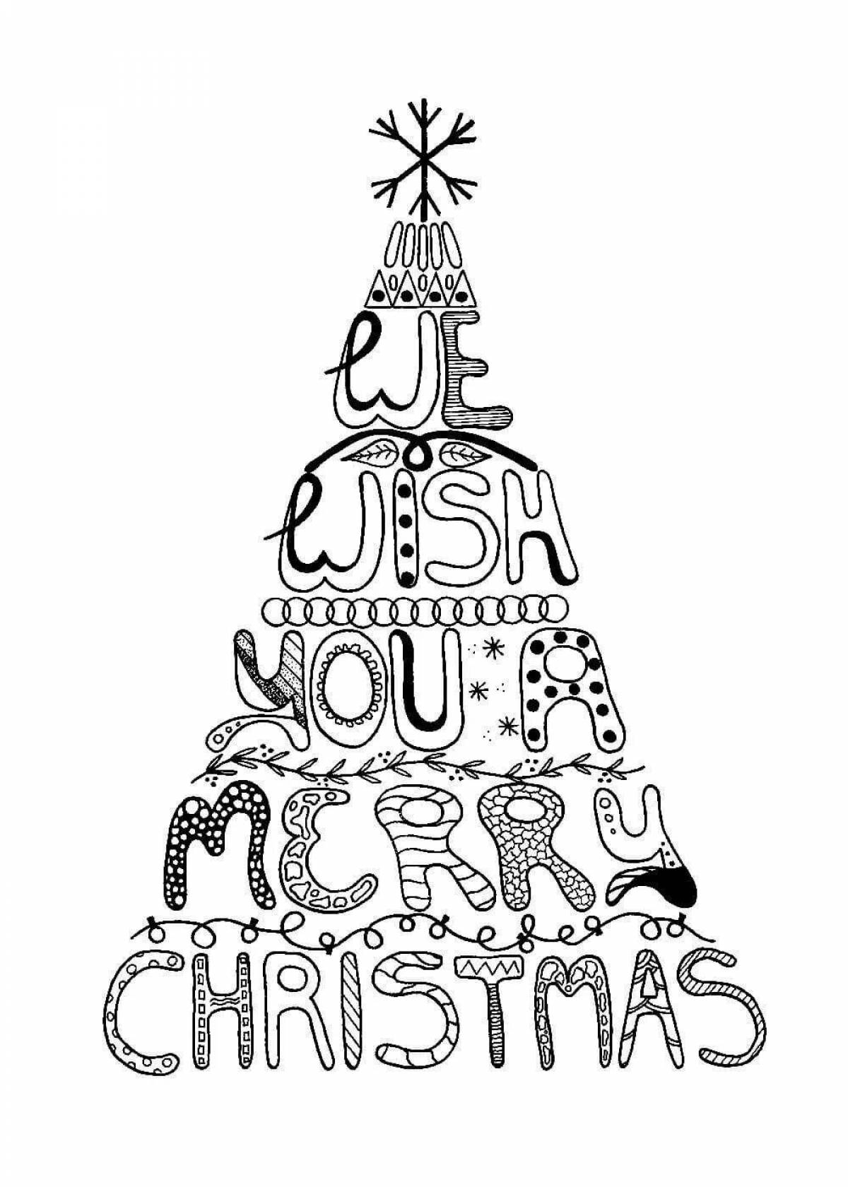 Large merry christmas and happy new year coloring book