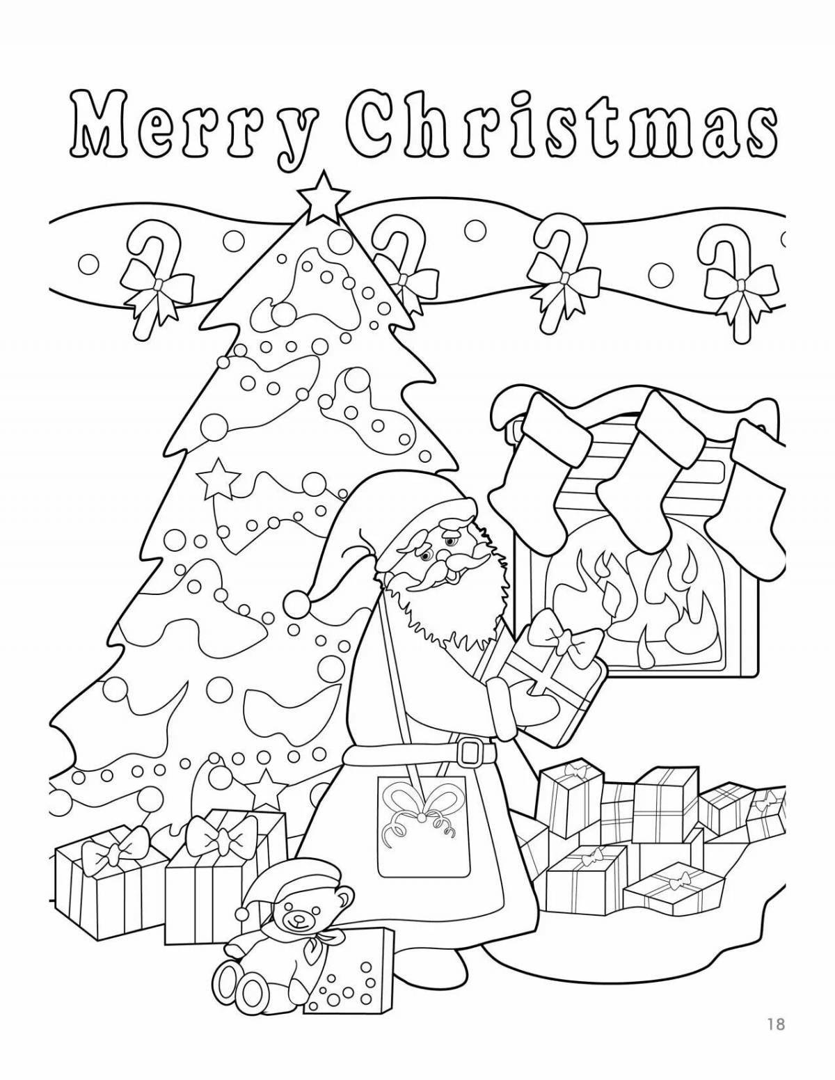 Веселая раскраска страница с новым годом и рождеством
