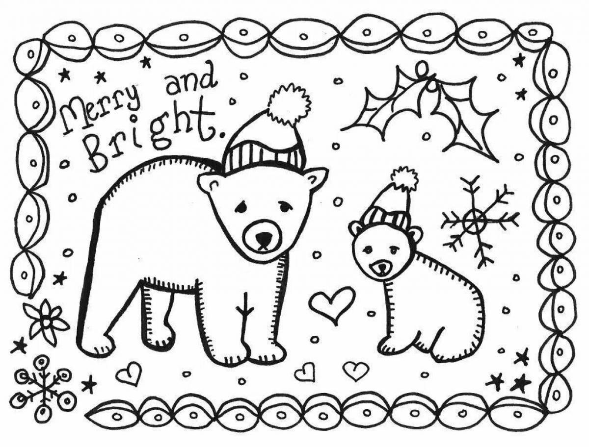 Grand coloring page merry christmas and new year card