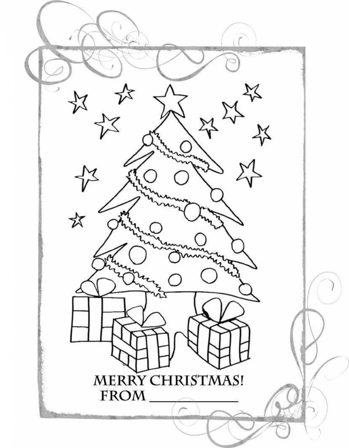 Гламурная раскраска открытка с новым годом и рождеством