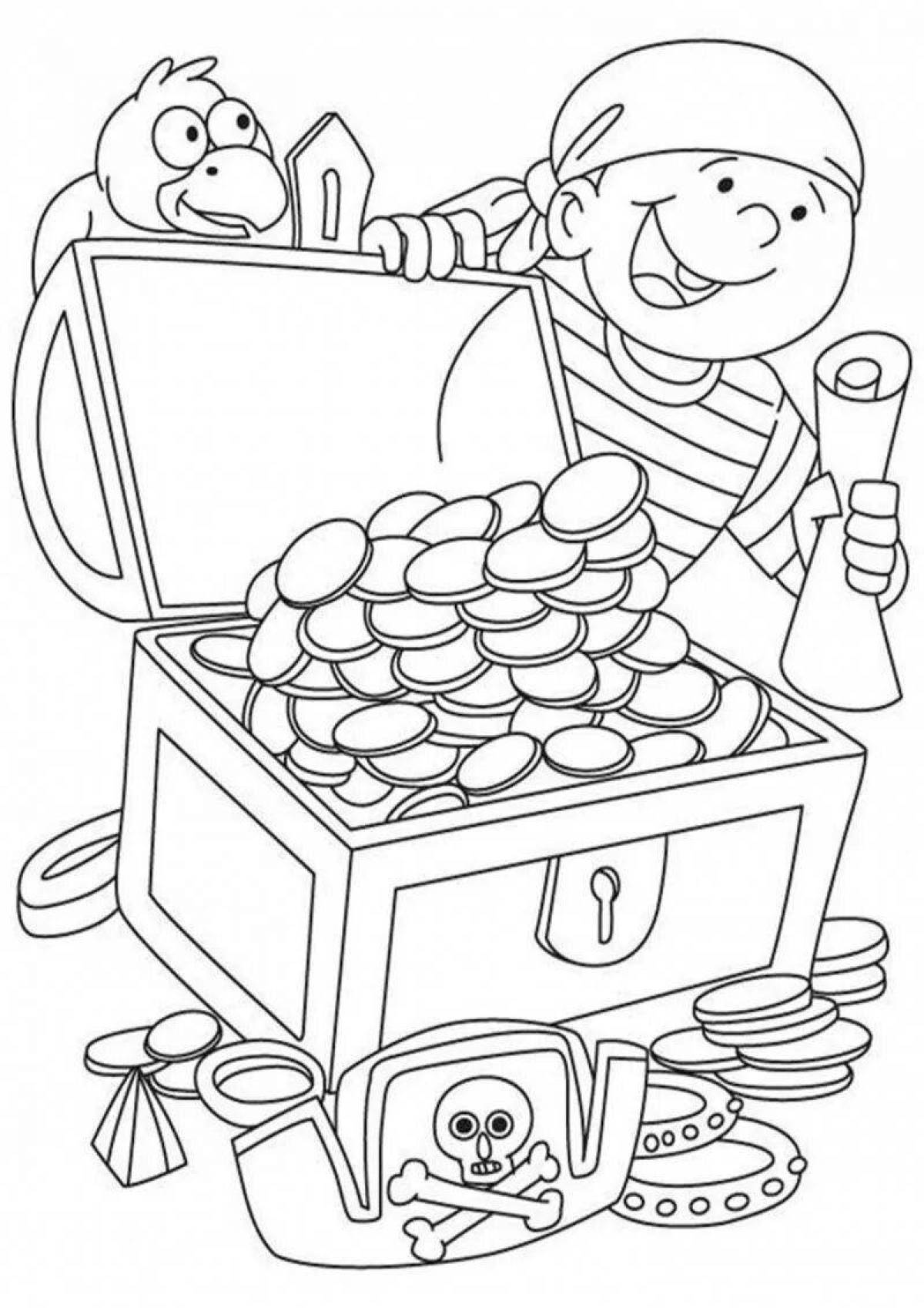 Colorful financial literacy coloring page for elementary school children