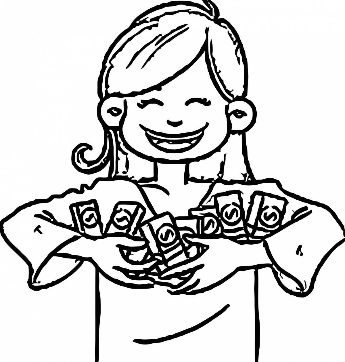 Primary school financial literacy bright coloring page