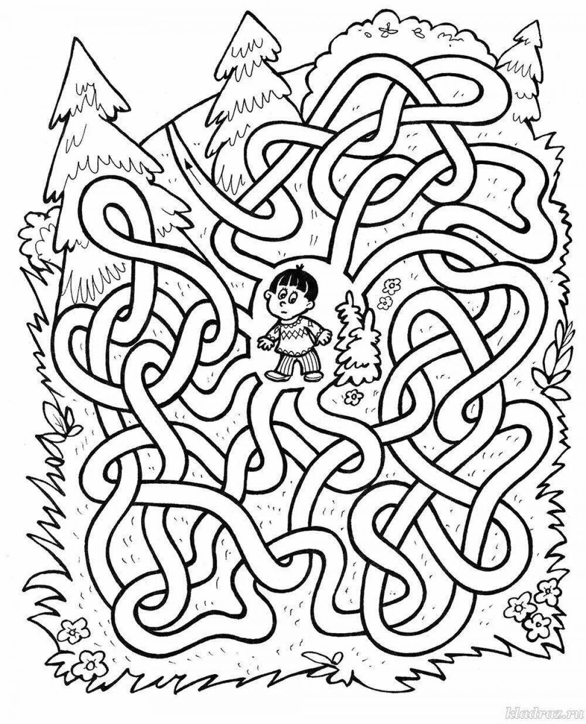 Innovative maze coloring book for 9-10 year olds