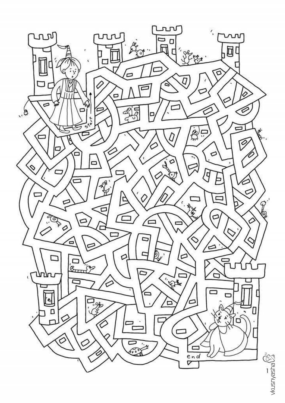 Inspiring maze coloring book for 9-10 year olds