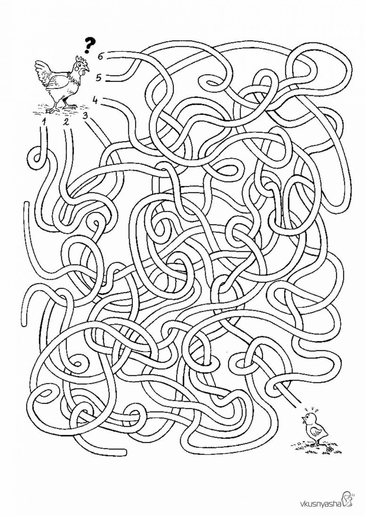 Colourful coloring maze for children 9-10 years old
