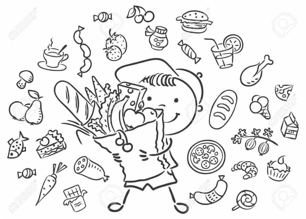 Calorie-based healthy food coloring page