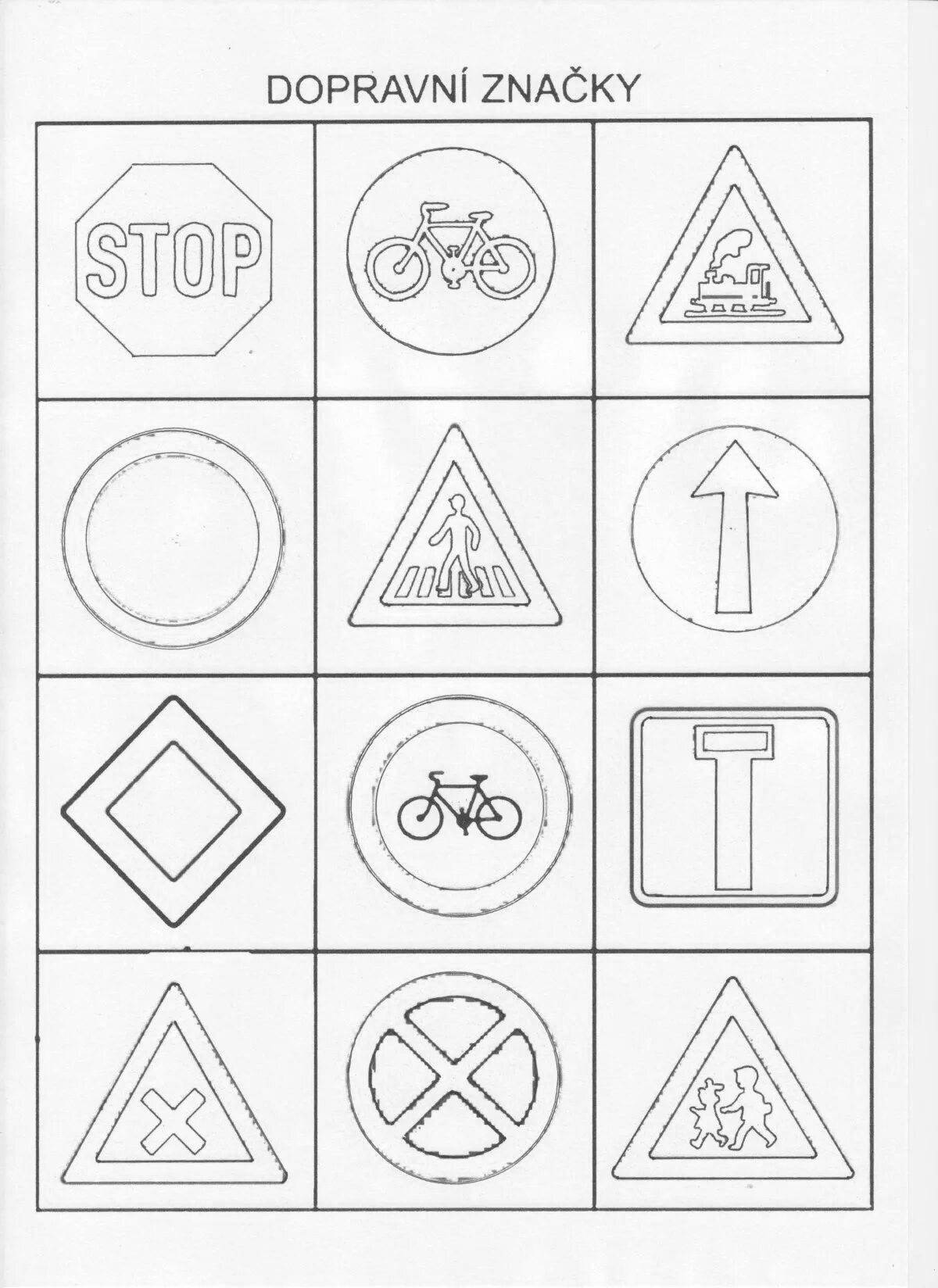 Playful road signs coloring page for kids