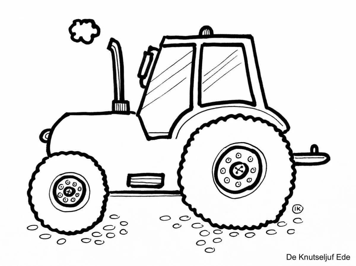 Раскраска очаровательный трактор для детей 3-4 лет