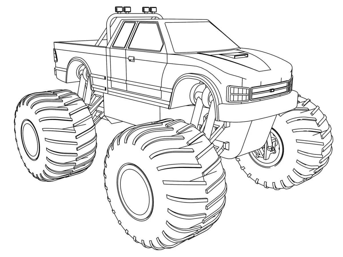 Playful monster truck coloring page for kids