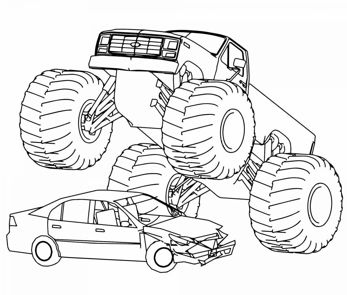 Сказочная страница раскраски грузовиков-монстров для детей
