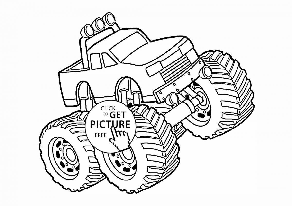 Dynamic monster truck coloring page for kids