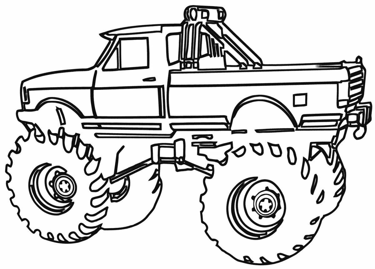 Coloring page energetic monster truck for kids
