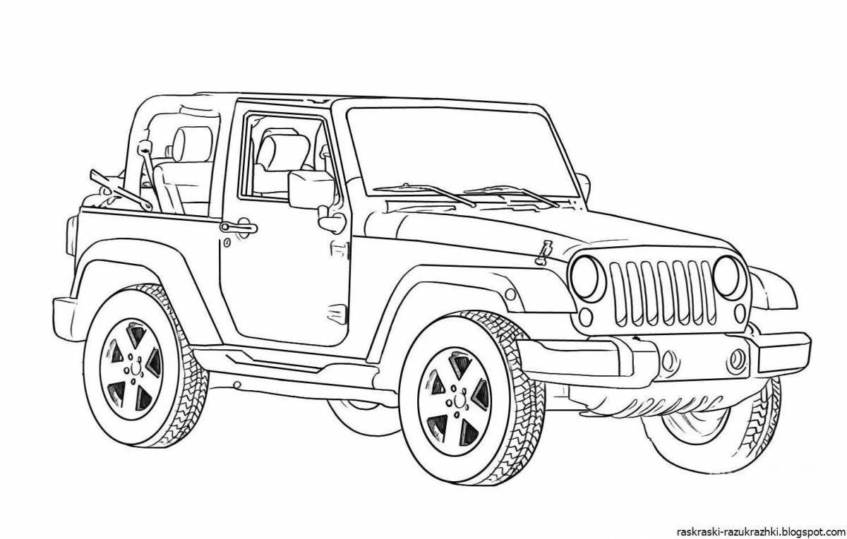 Colourful jeep coloring for children 3-4 years old