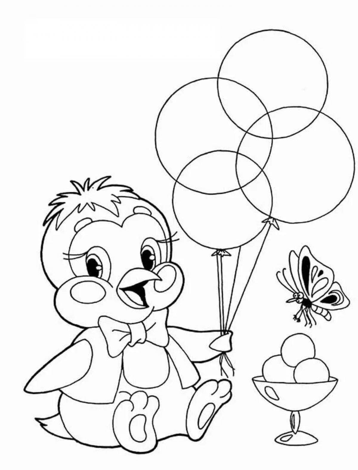 Coloring book with colorful balloons for children 4-5 years old