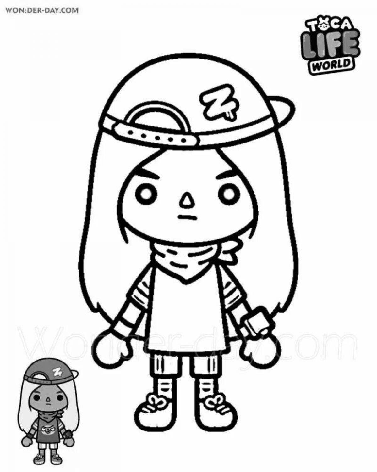 Adorable coloring book with black and white little Toka Boka characters