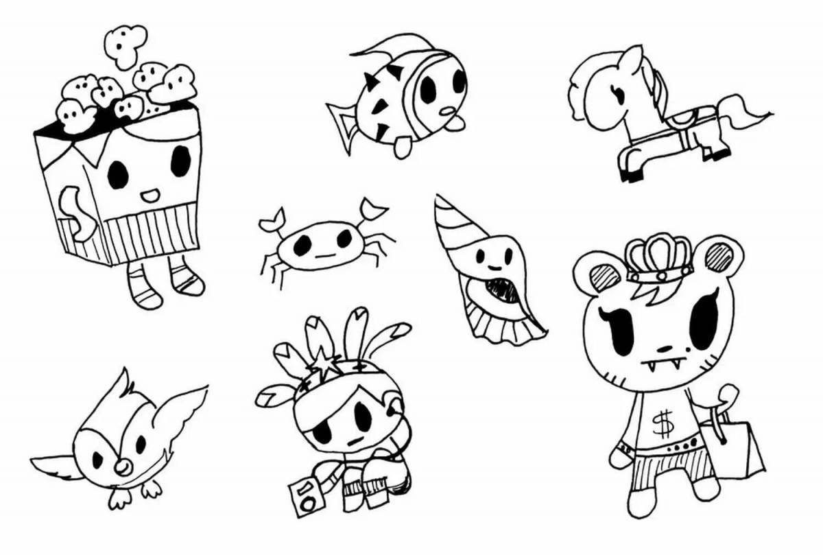 Toka Boca cute coloring black and white little characters