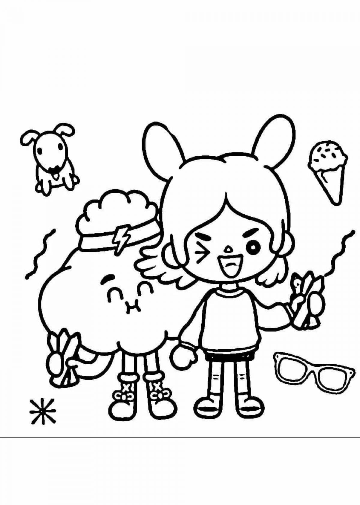 Toka boca's beautiful coloring page black and white little characters