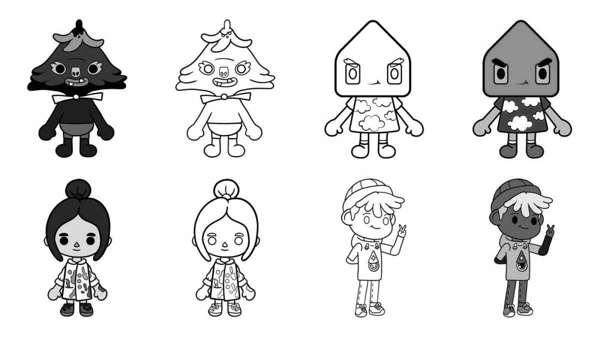 Fun coloring toka boca black and white small characters