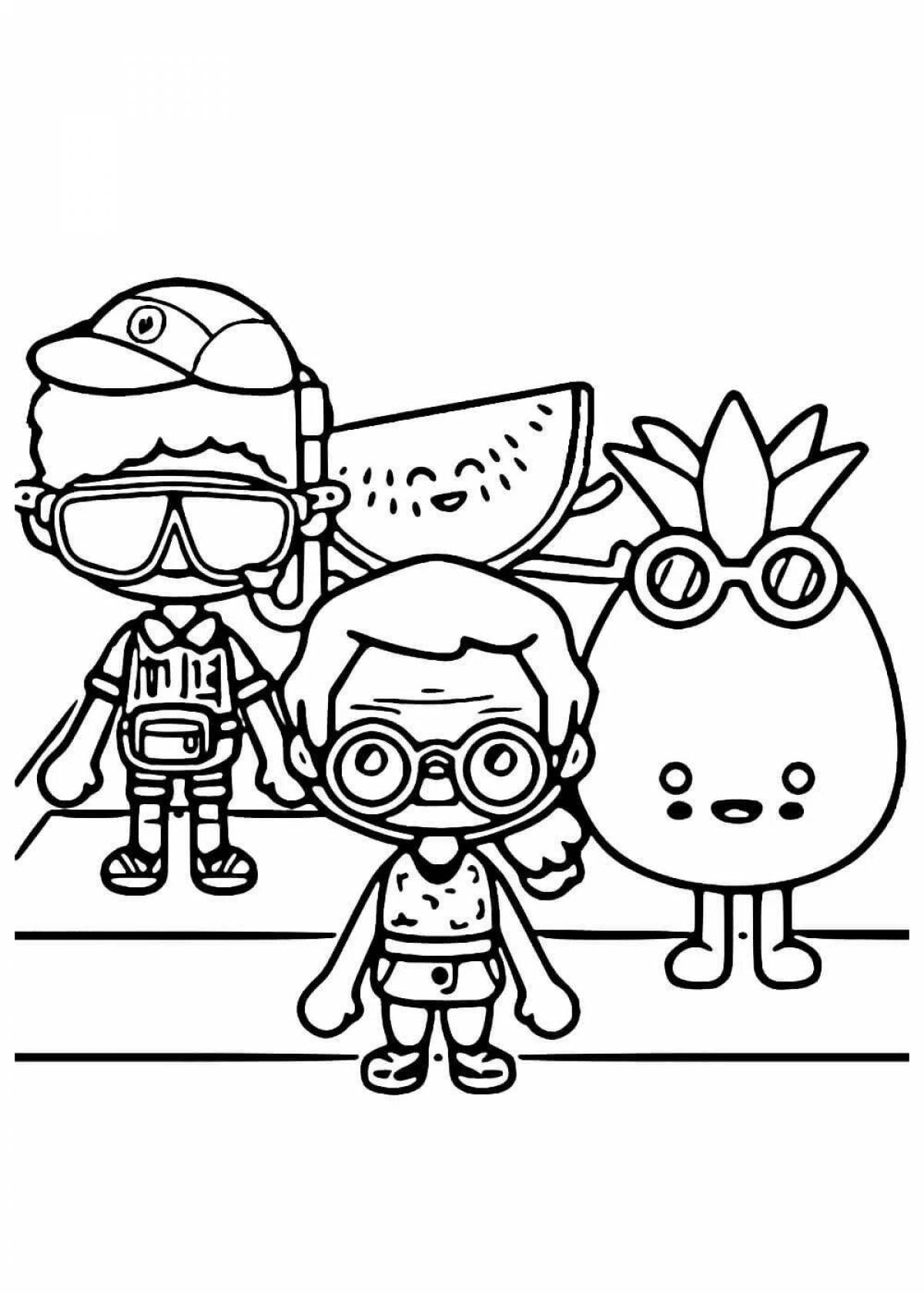 Toka boca comic coloring black and white small characters
