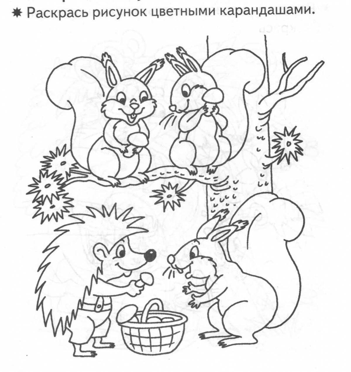 Великолепная страница раскраски лесных животных для детей 6-7 лет