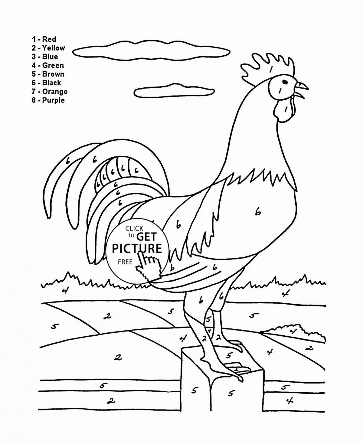Attractive poultry coloring page for 5-7 year olds