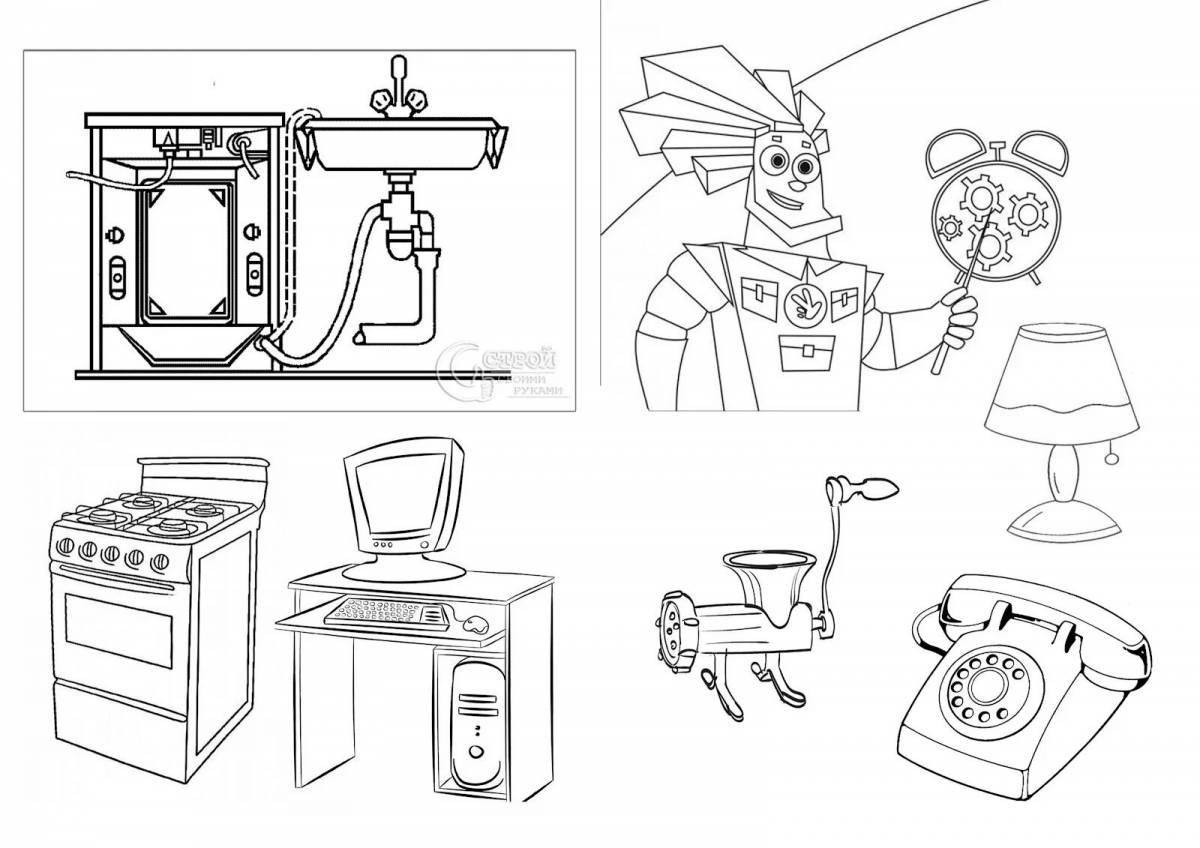 Colourful coloring pages of household appliances for children 2-3 years old