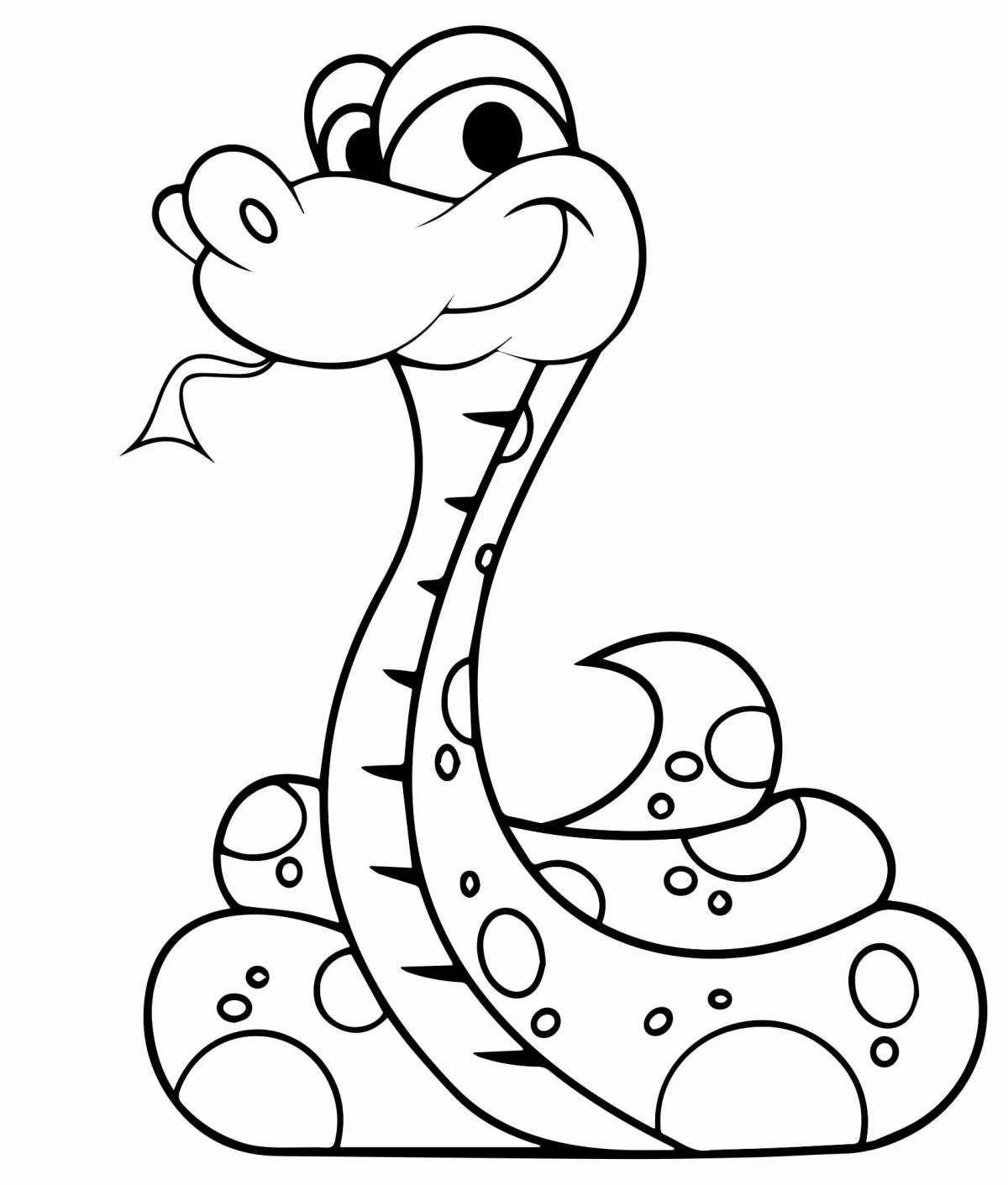 Веселая раскраска змеи для детей 3-4 лет