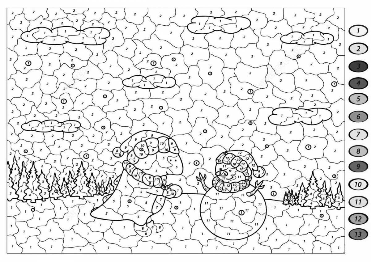 Playful coloring by numbers for 8-9 year olds