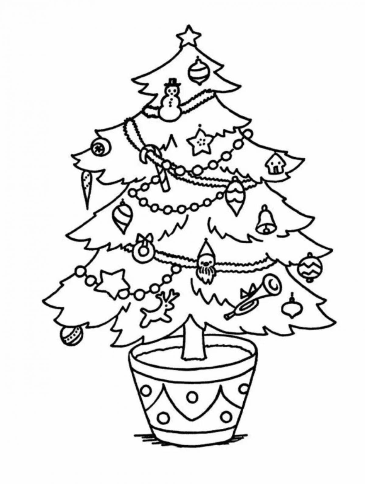 Раскраска праздничная новогодняя елка для детей 6-7 лет