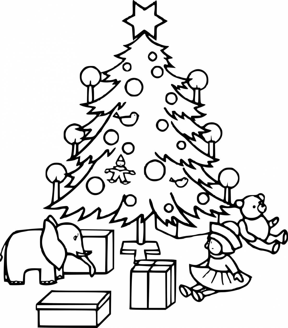 Раскраска сверкающая новогодняя елка для детей 6-7 лет