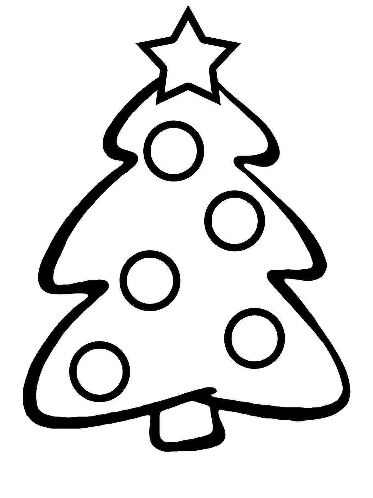 A playful Christmas tree coloring page for 6-7 year olds