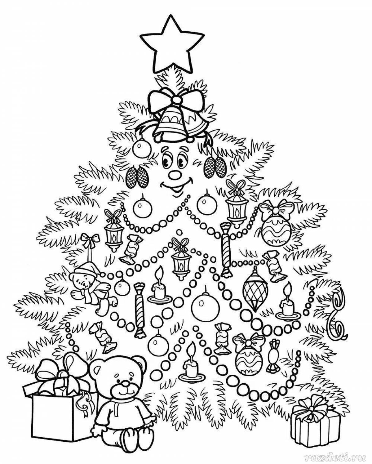 Amazing Christmas tree coloring page for 6-7 year olds