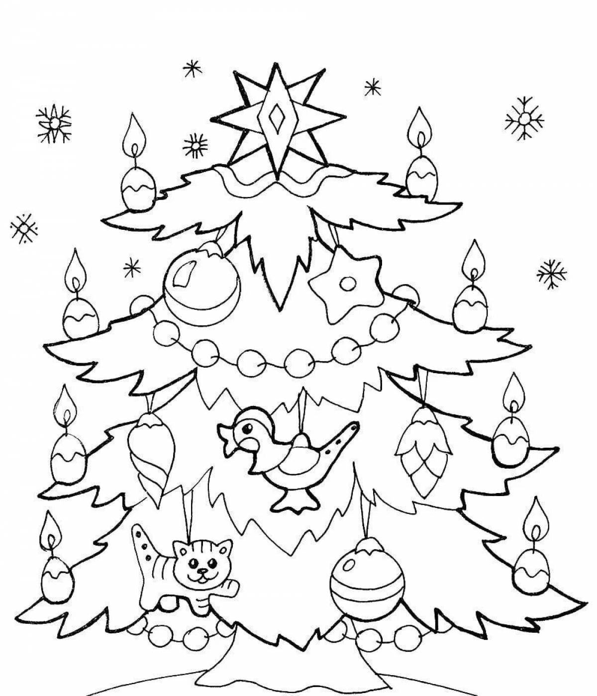 Раскраска милая рождественская елка для детей 6-7 лет