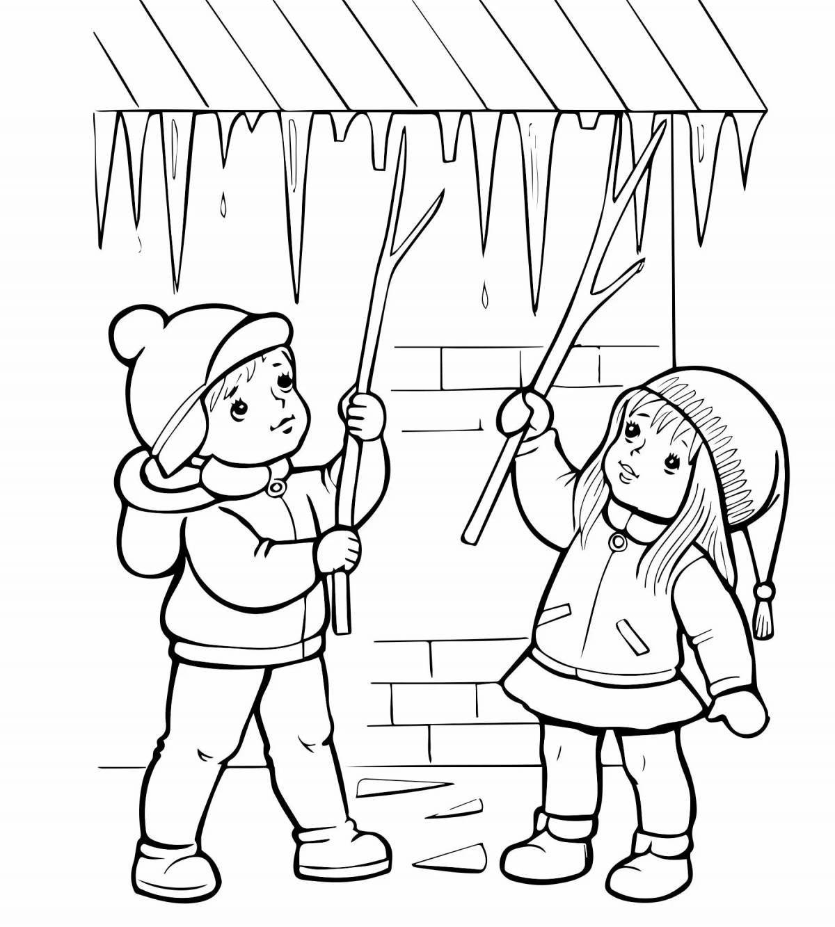 Colorful winter safety page for preschoolers