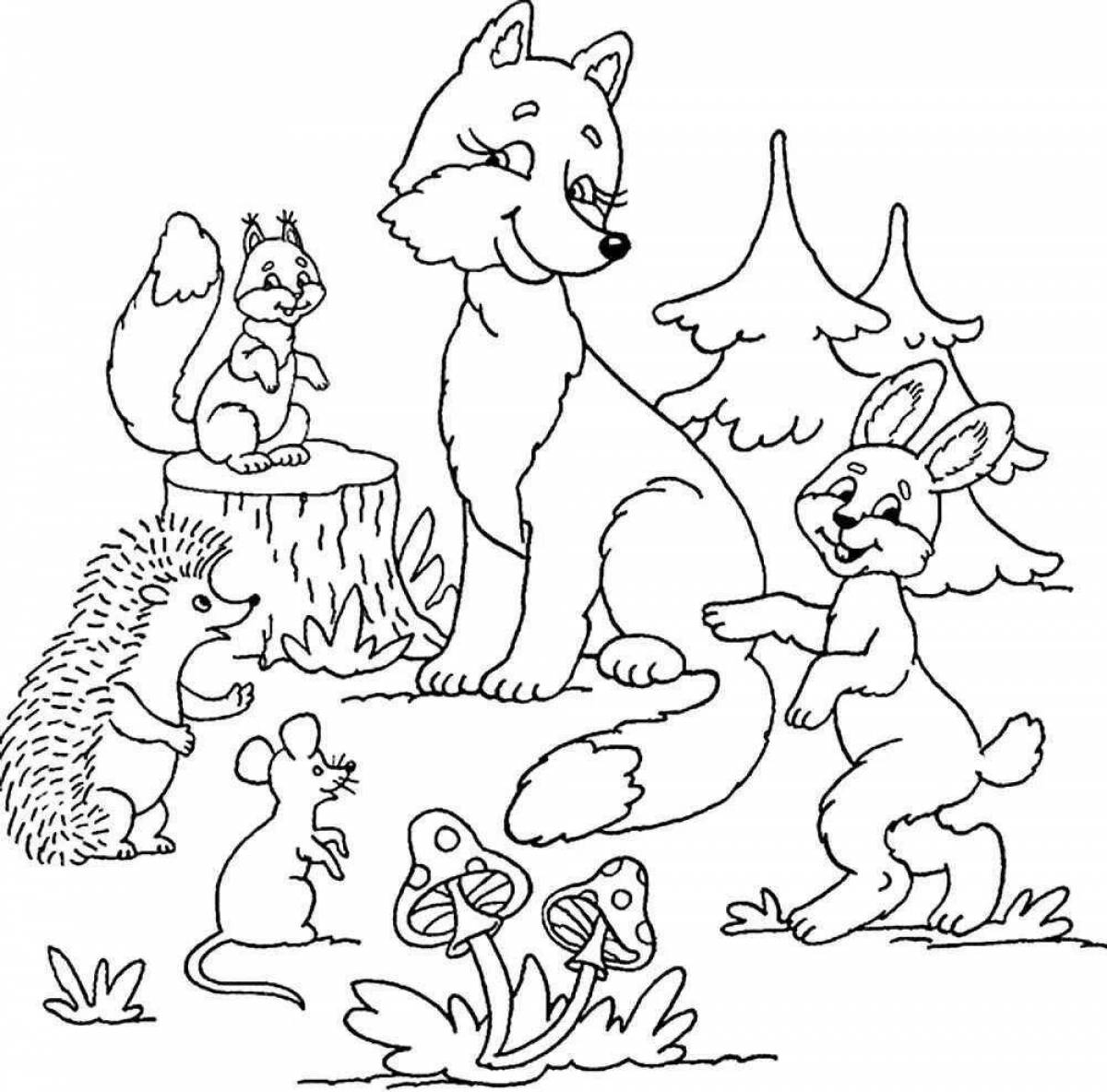 Веселая раскраска лесных животных для детей 4-5 лет