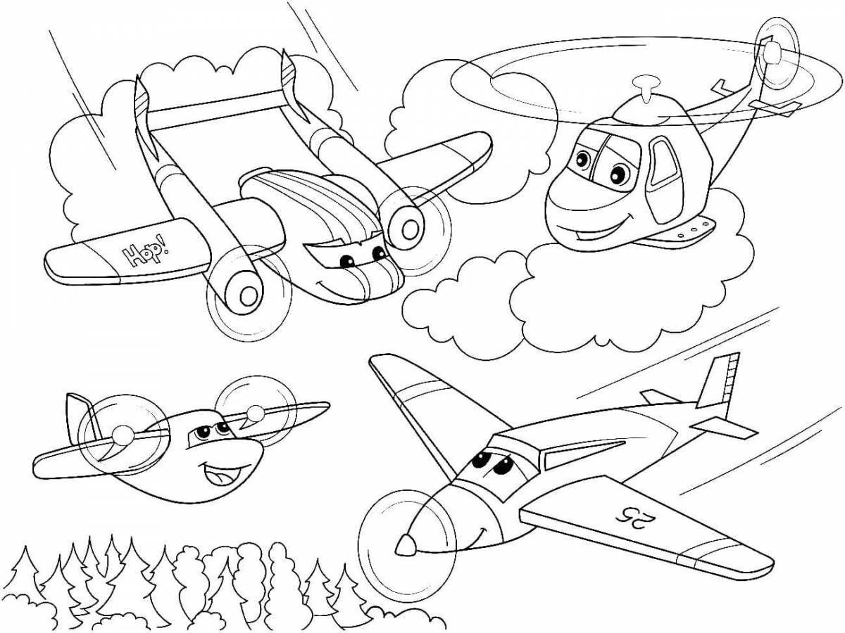 Веселая раскраска воздушного транспорта для детей 6-7 лет