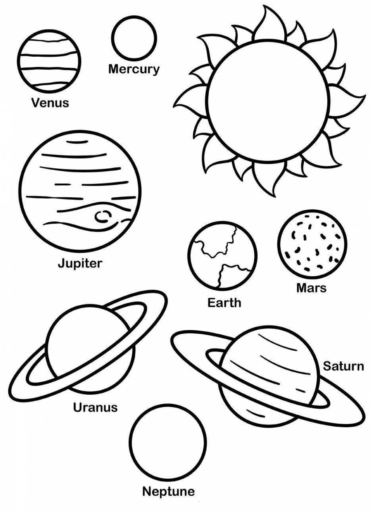 Изысканная раскраска планеты солнечной системы в порядке от солнца