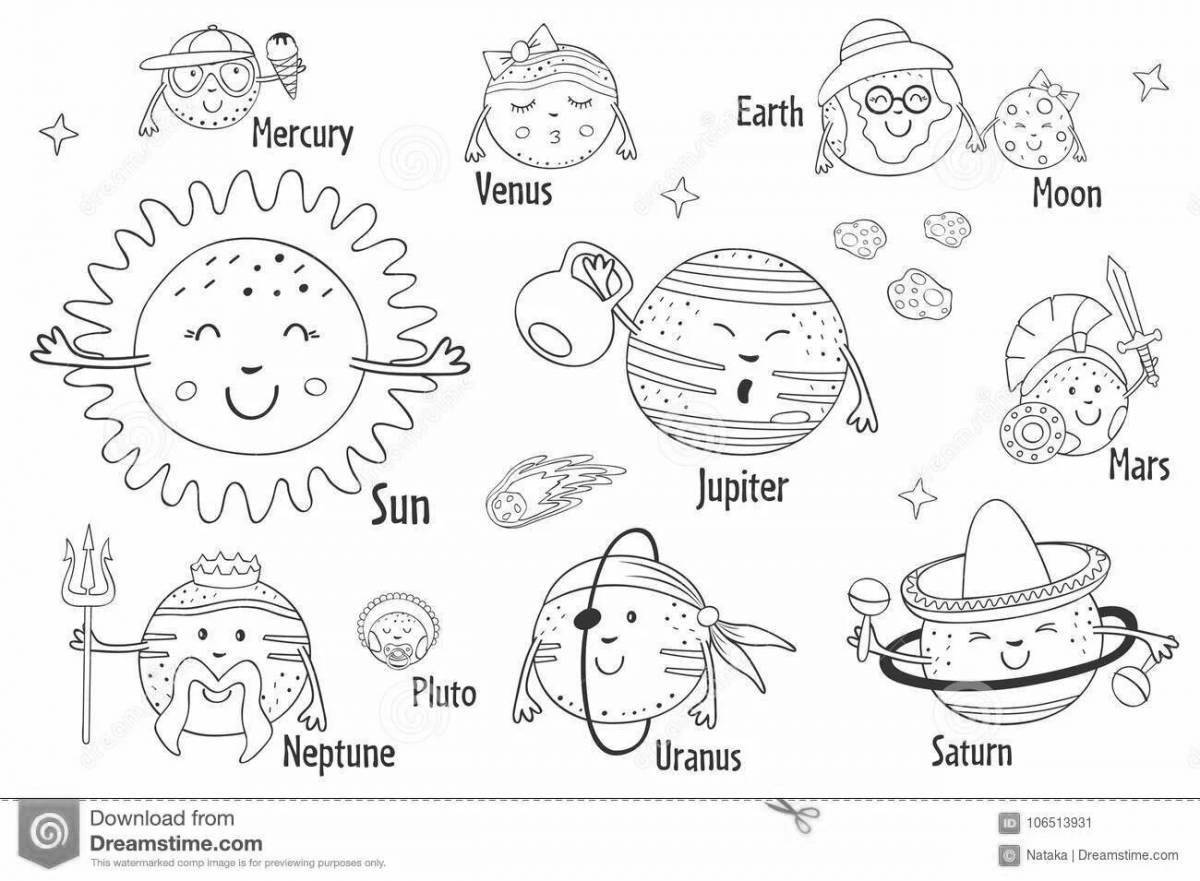 Exciting coloring of the planets of the solar system in order from the sun