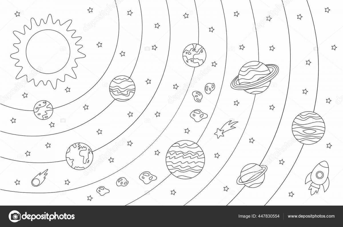 Artistic coloring of solar system planets in order from the sun