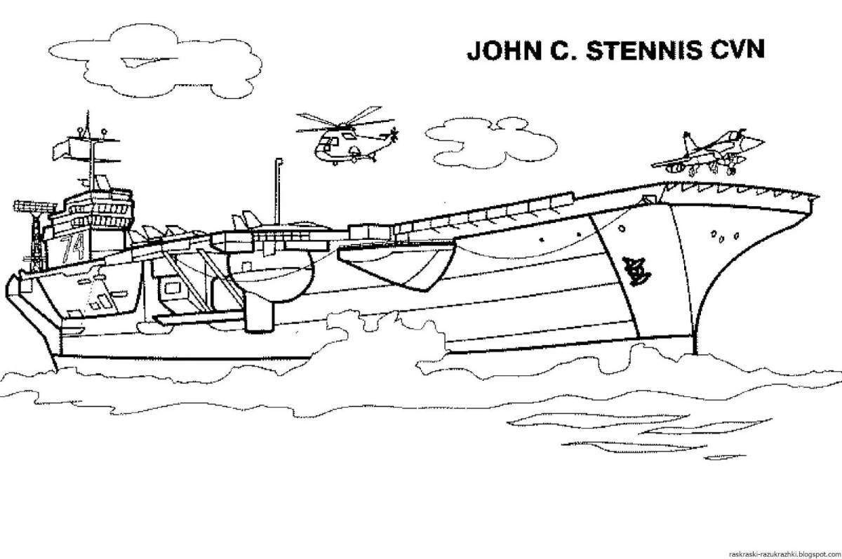 Раскраска великолепный военный корабль для детей 5-6 лет