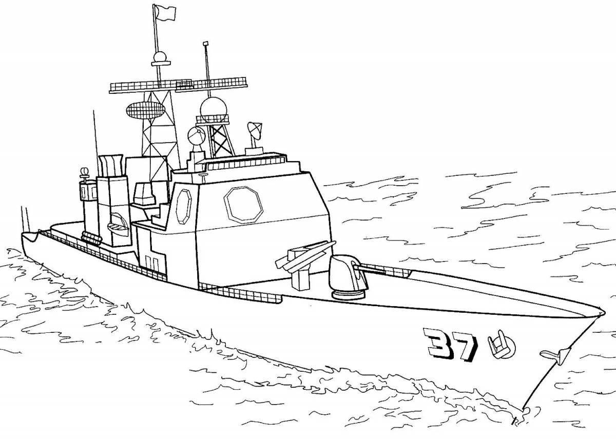 Раскраска большой военный корабль для детей 5-6 лет