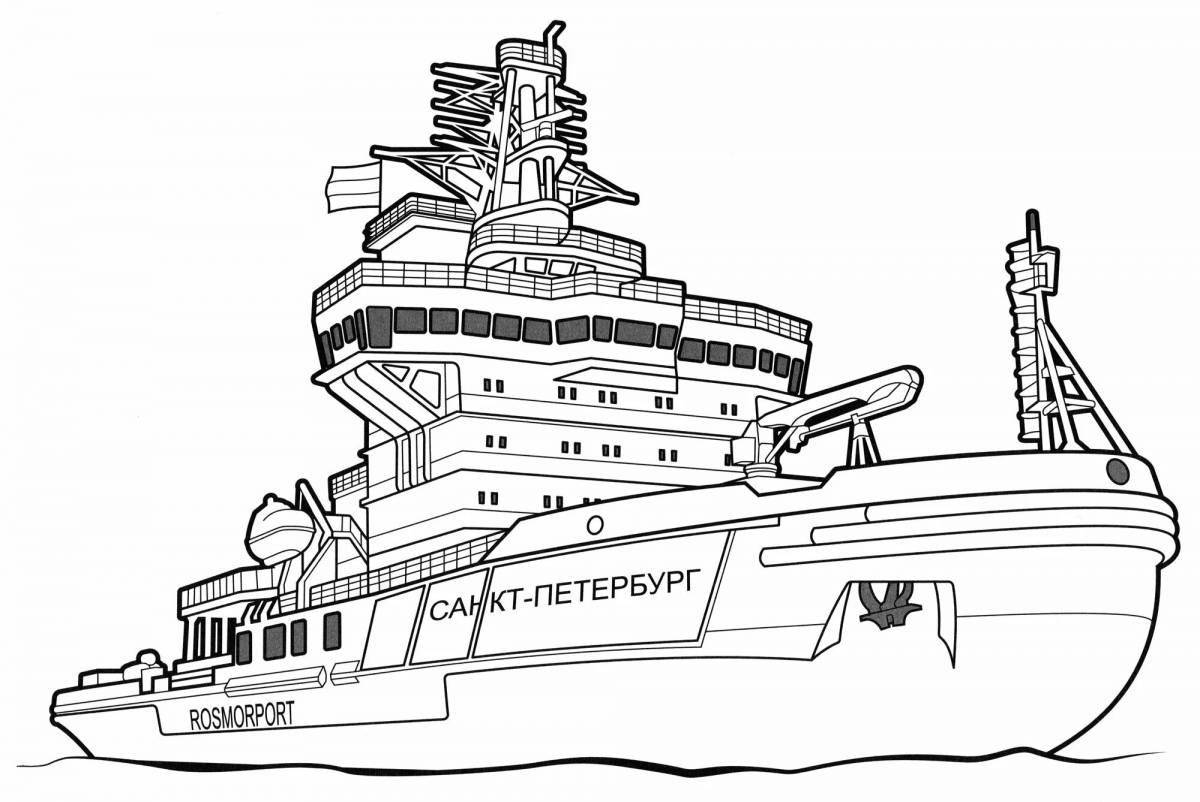 Яркая страница раскраски военного корабля для детей 5-6 лет