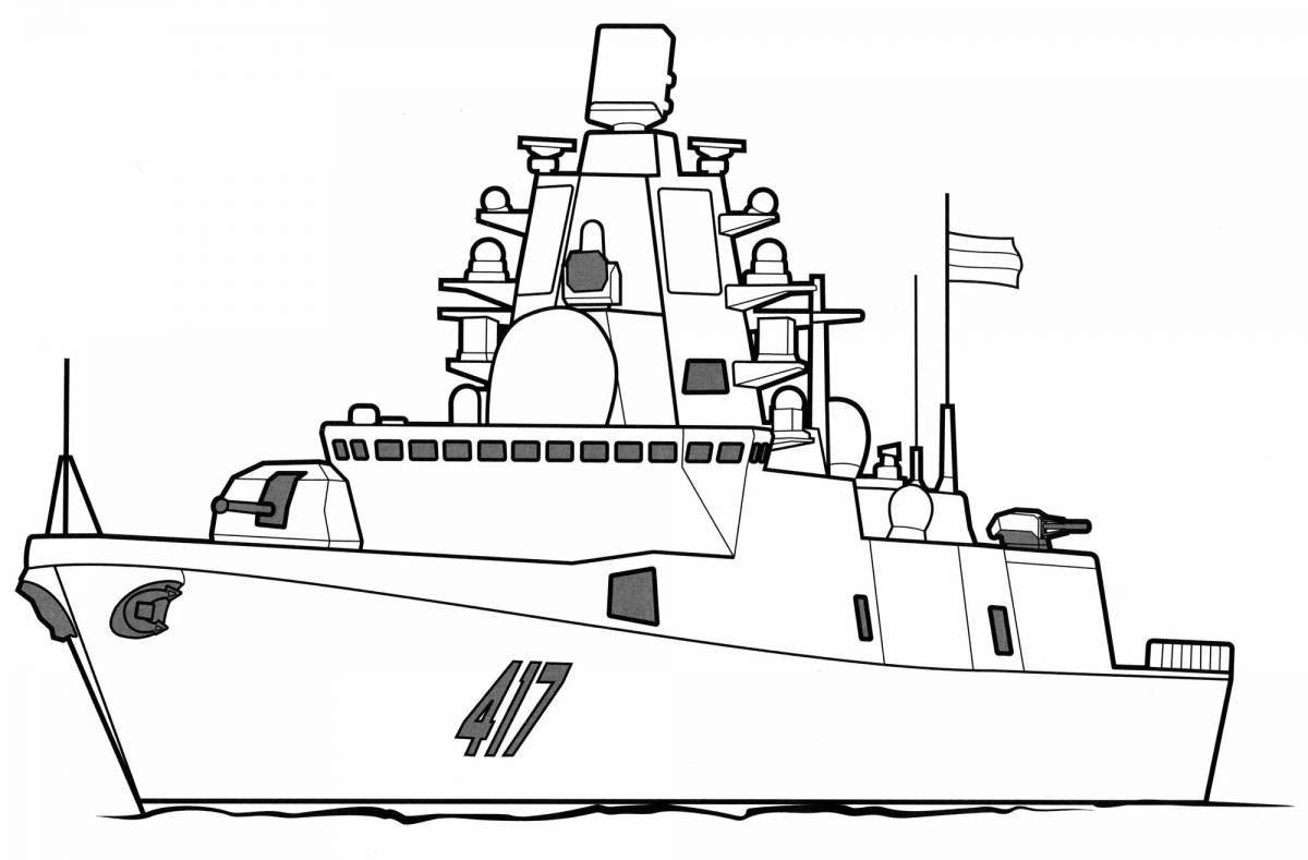 Cute warship coloring page for 5-6 year olds